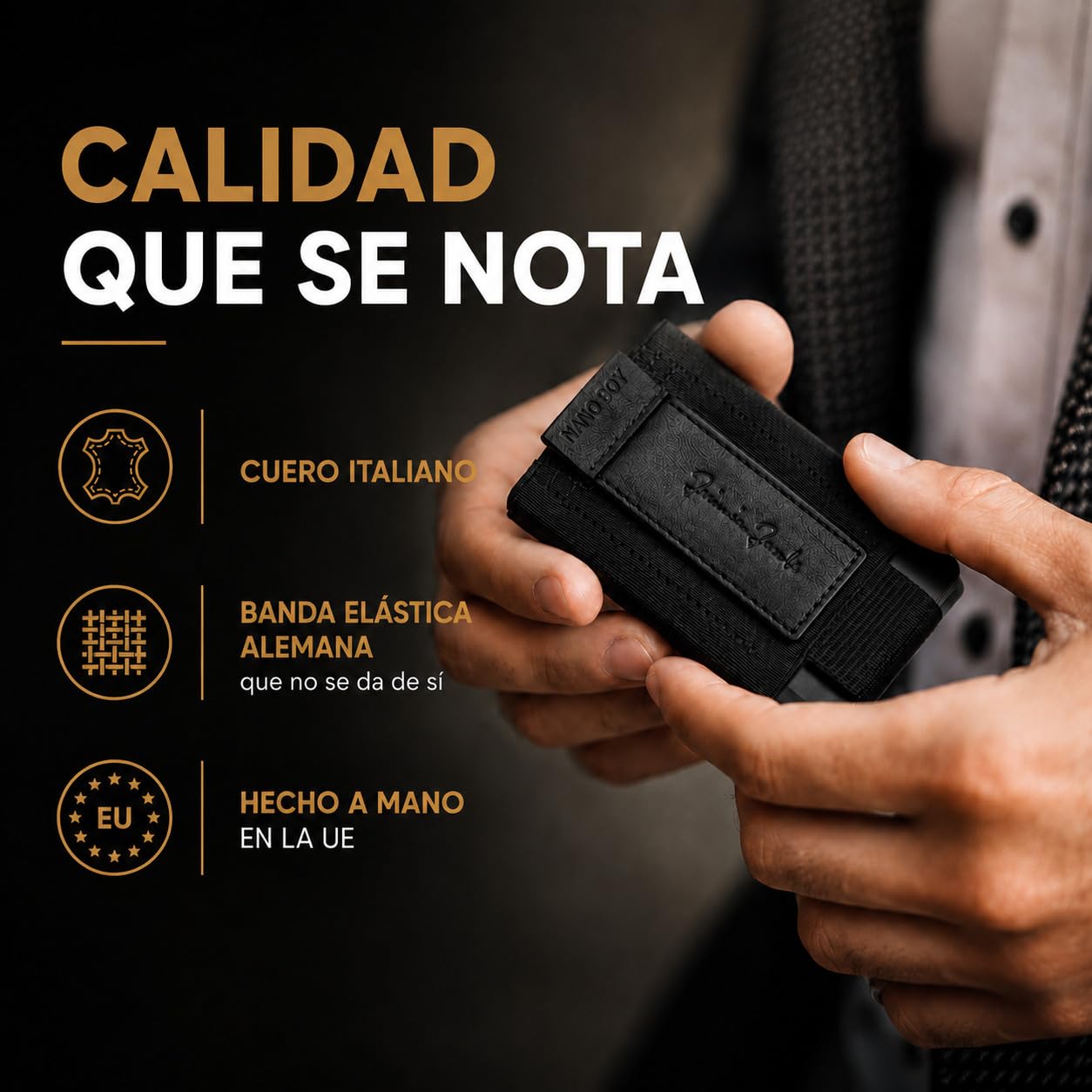 Jaimie Jacobs Nano Boy Cartera Minimalista Slim Wallet Pequeña Tarjetera Fina Pinza para Billetes Billetero Hombre (Negro)