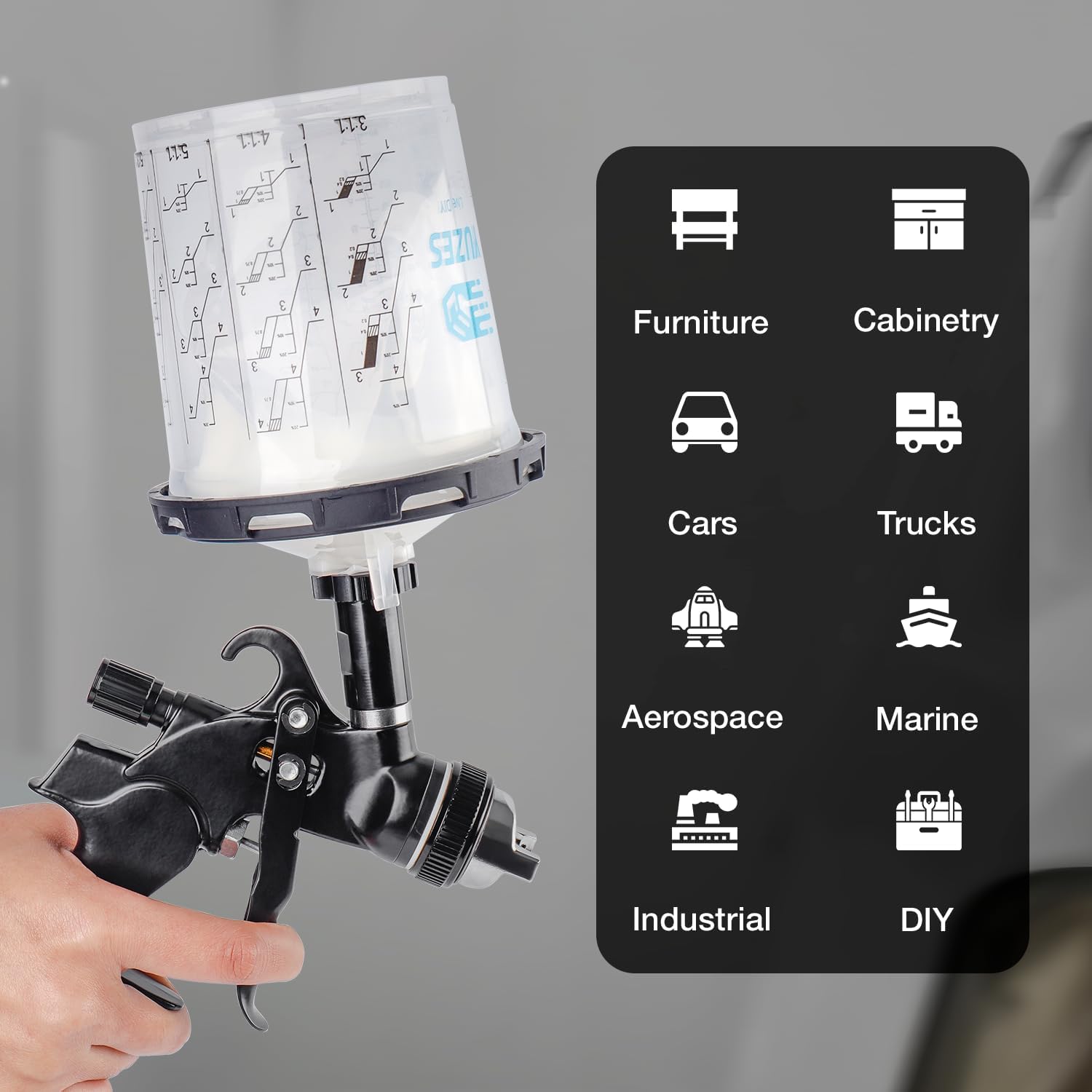 YUZES Disposable Paint Gun Cups 20 Ounce(600ML), 40 Disposable Paint Cups Liners and Lid, 2 Hard Cup with Retainer Ring, 20 Plugs, PTFE Tape, Stirrer, 2 Spray Gun Adapter, for Mix, Spray, Store Paint