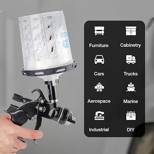 Miniatura 8 de YUZES Tazas desechables para pistola de pintura de 20 onzas líquidas (600ML), 40 tapas y forros desechables para tazas de pintura, 2 tazas duras con