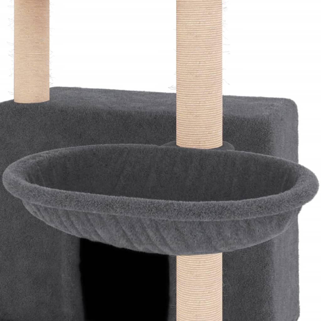 Rascador para gatos, 132 cm, color gris oscuro con troncos de sisal | Torre para gatos de varios pisos para el salón con cueva y cesta para el cuidado de las garras y la relajación.