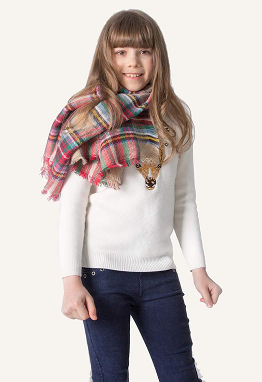 K T One Kids Girls Boys Warm Tassels Plaid Scarf Winter Ski Wrap Shawls for Children: Clothing, Shoes & Jewelry