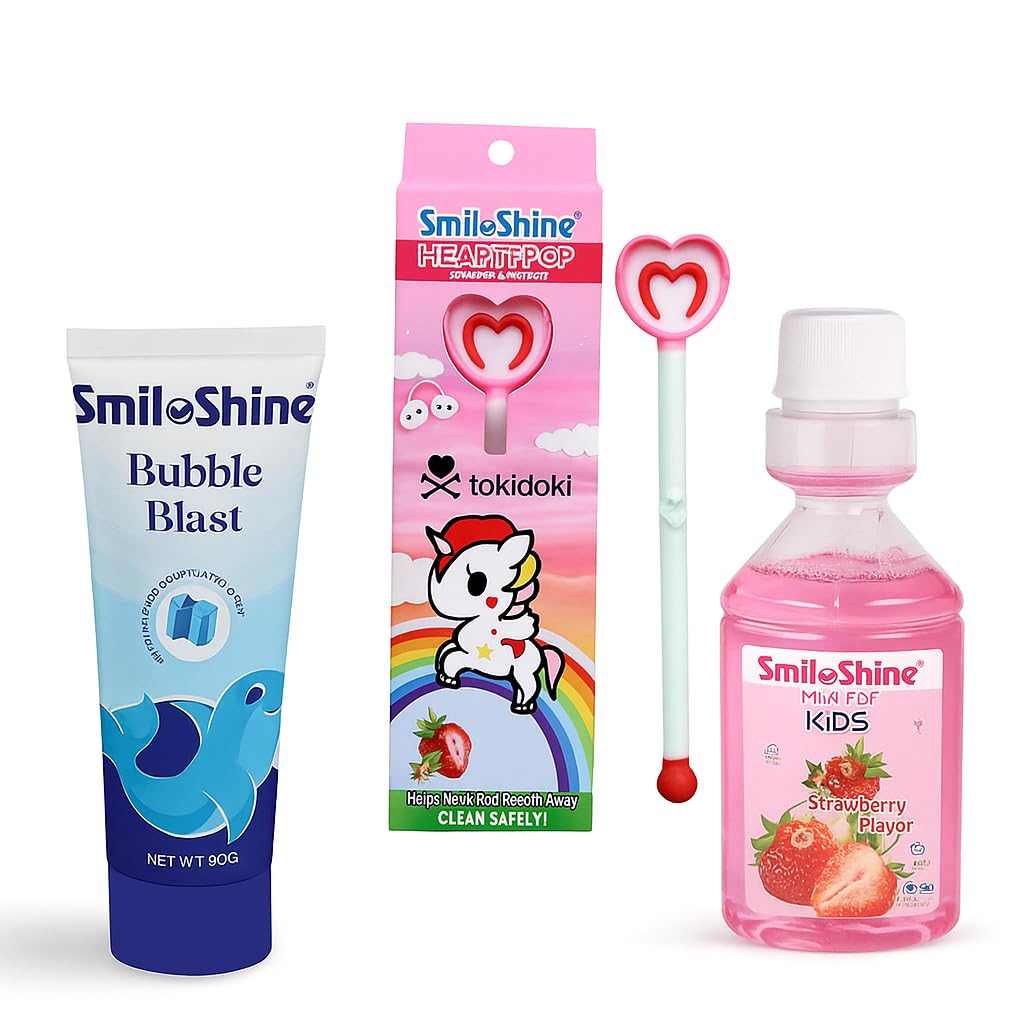 SmiloShine Kids Oral Care Combo Pack (Ages 2+) Bubblegum Toothpaste 80G + Lemon Mouthwash + Lollipop Tongue Cleaner,Gentle Children’s Dental Care Set for Healthy Teeth,Fresh Breath&Cavity Protection-image-32