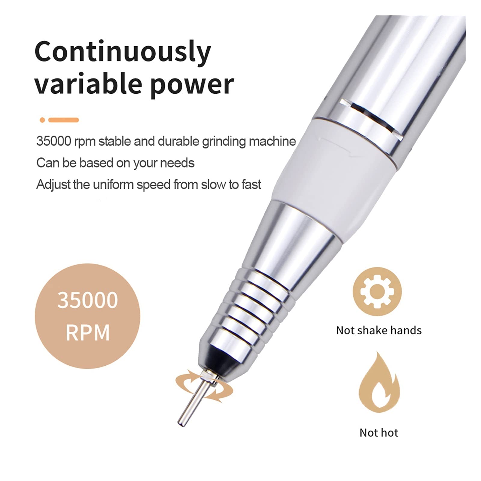 Taladro de uñas 20W 35000RPM Taladro de uñas Máquina de manicura eléctrica Máquina de Arte de uñas Equipo de aparatos Cortador de Lima de uñas eléctrico para Porta uñas
