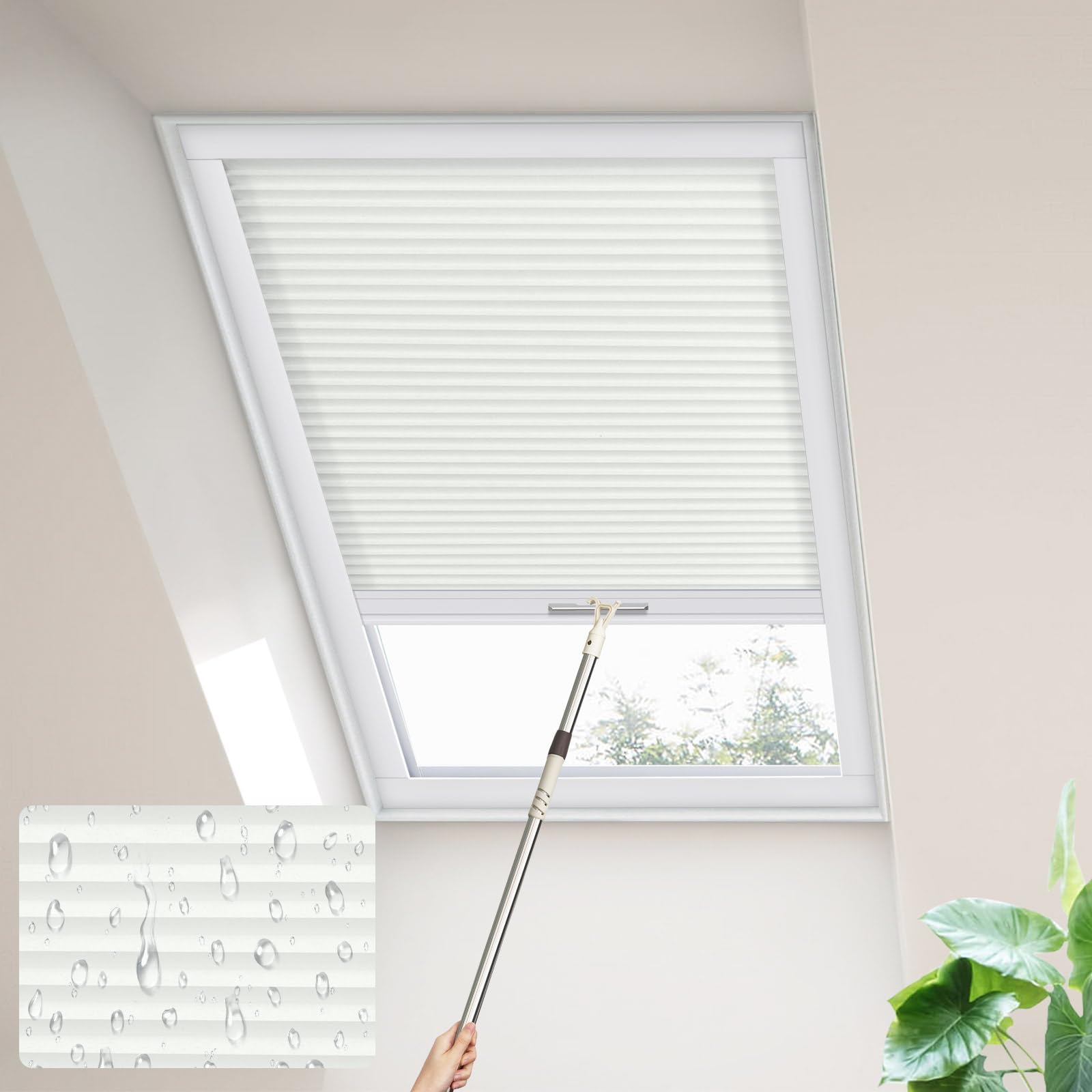 Moonice Skylight blinds Waterproof Fabric Cordless Roof Honeycomb Window Blinds Light Filtering Cellular Pleated Shades for Roof Inclined Plane Room Windows Custom Size,Moon Milk Grey