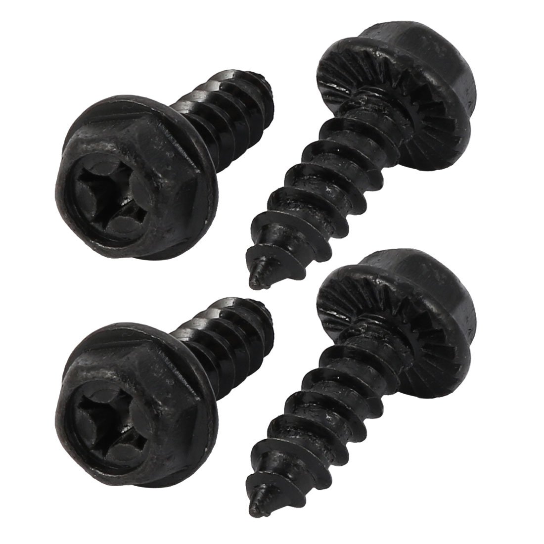 Sourcing Map Black Sourcingmap M6x20mm Iron Zinc Plated Self-Tapping Hex Flange Phillips Drive Blot Screw 4Pcs