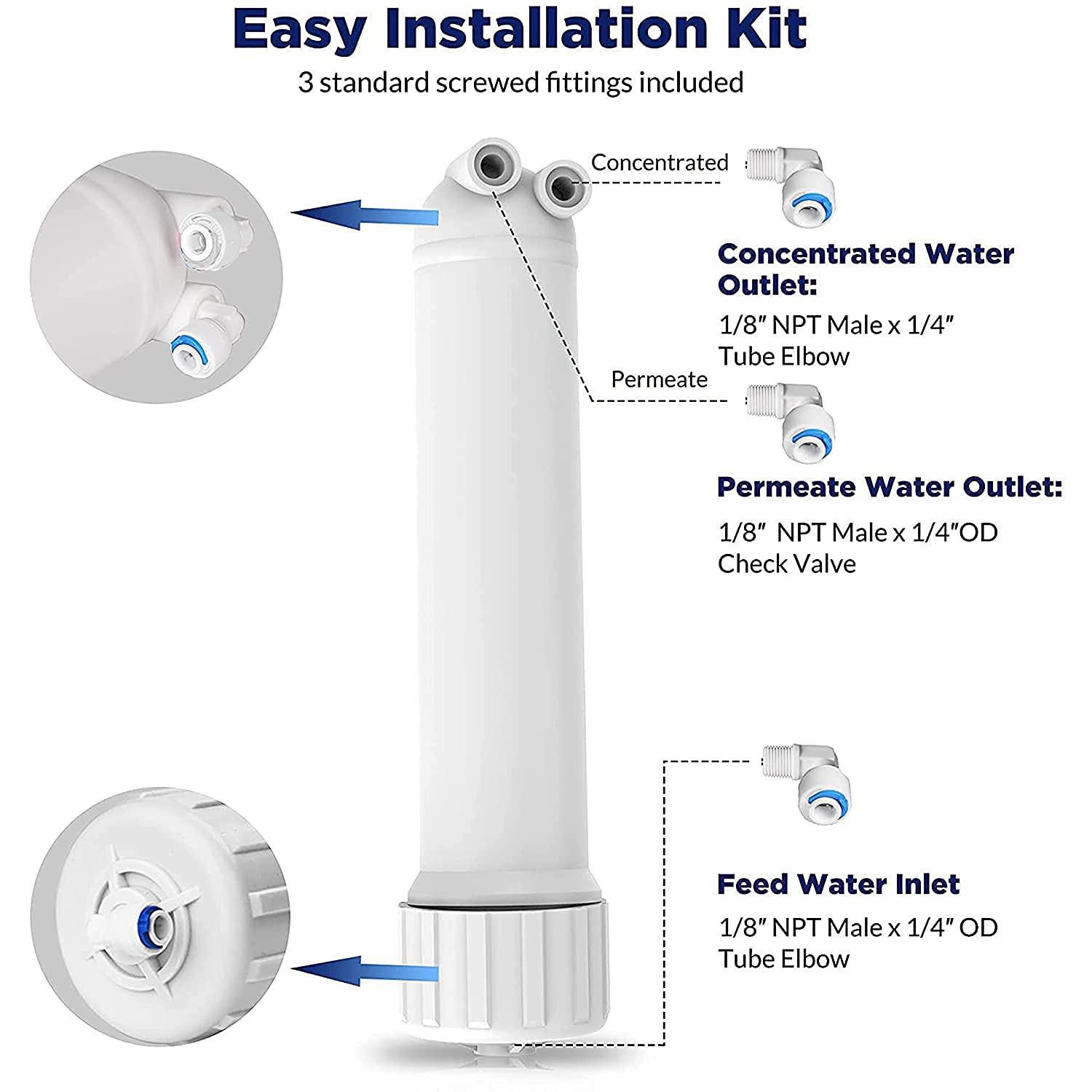 Konvio RO Membrane Housing - Fits 75/80/100 GPD -3 Konvio RO Membrane Housing - Fits 75/80/100 GPD -3