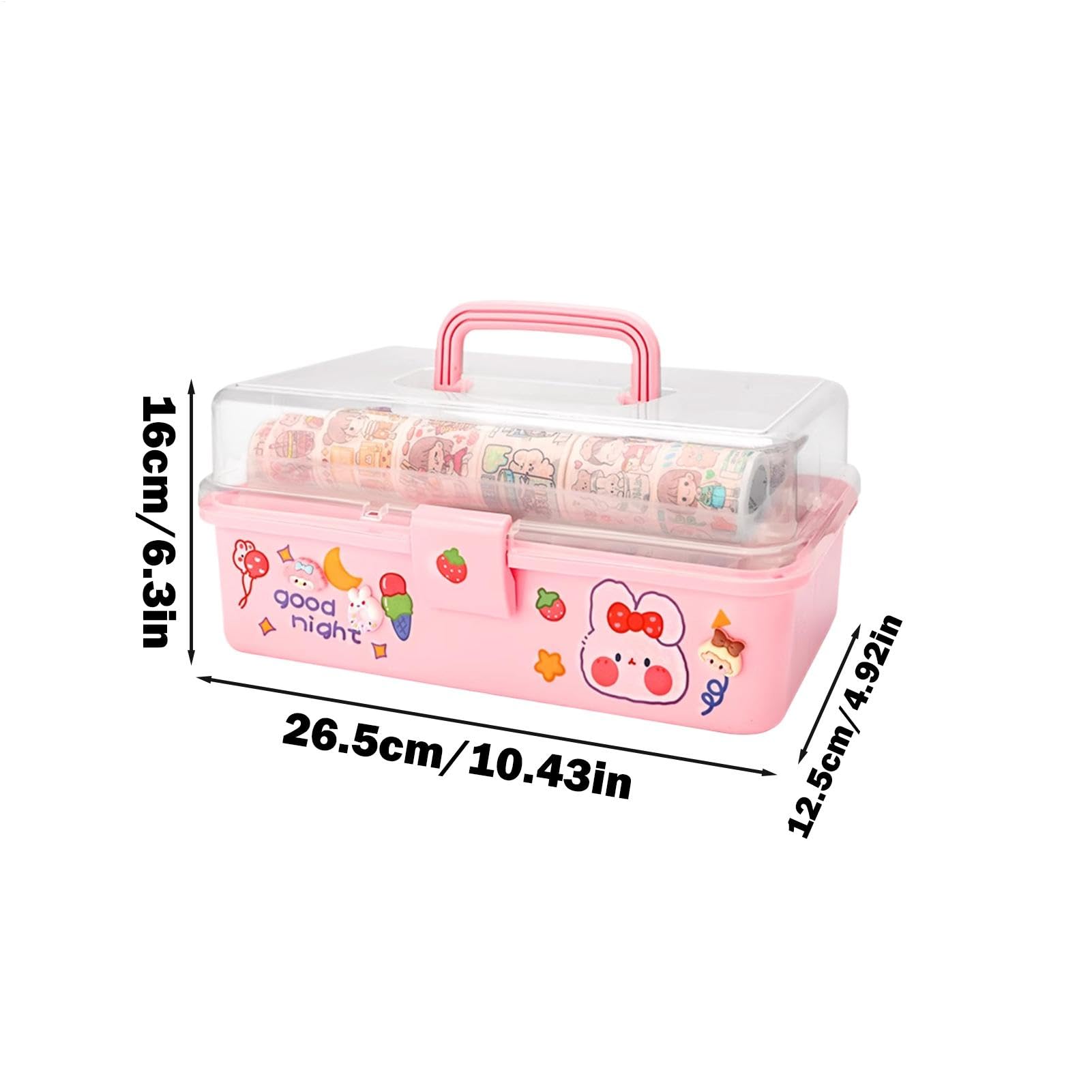 Stationary Organizer Box, Handled Storage Box Pink, Portable Stationary Tool Organizer, Multi-Layer Clear Organizer Box, Medicine Storage Box With Handle, Compact School Supply Organizer Box
