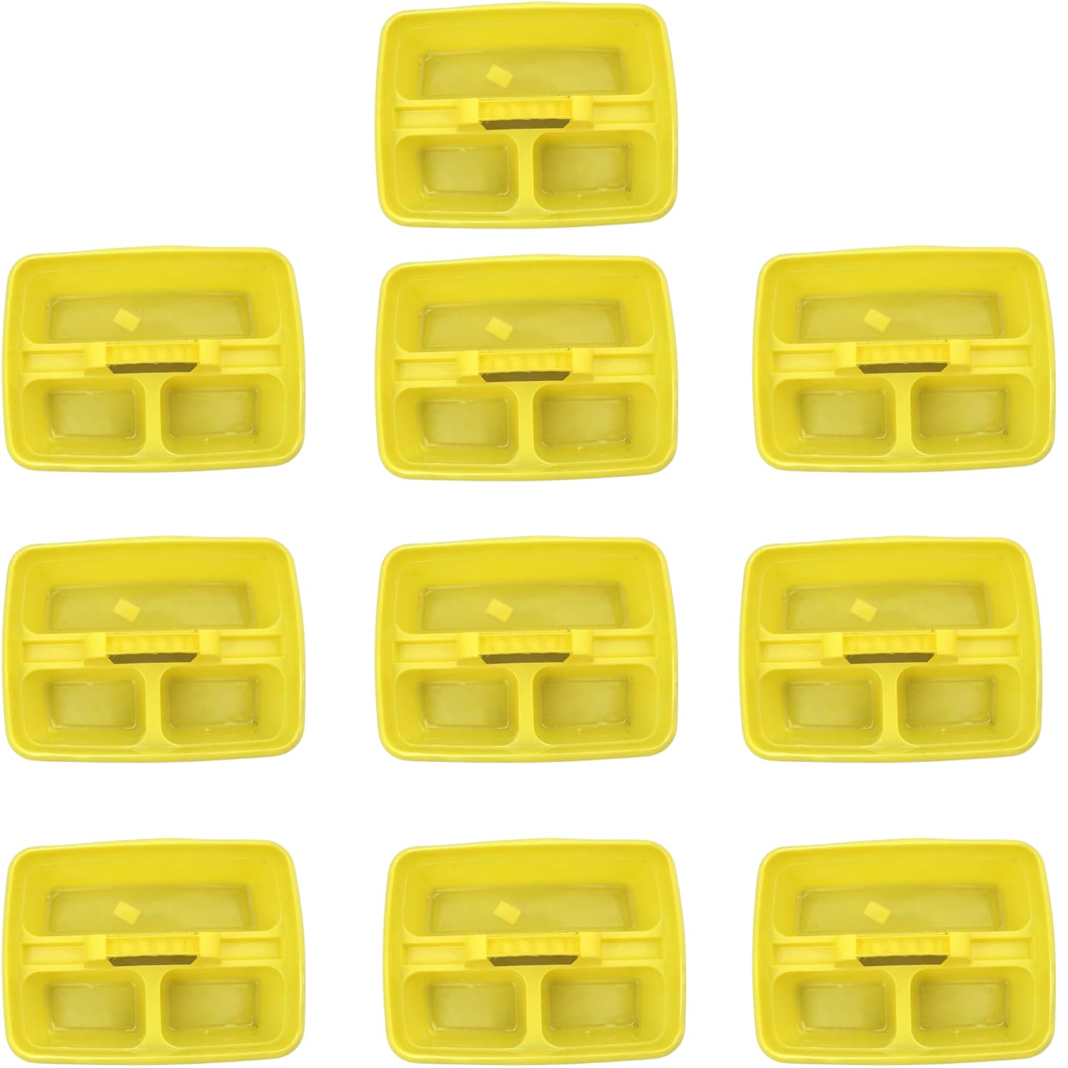 Caddy Tray – 12" x 15" 3 Compartment Polypropylene Carrying Container with Handle – Cleaning Tool Storage Caddy – Colour Coded – For Home Garden Equestrian Yellow Pack of 10