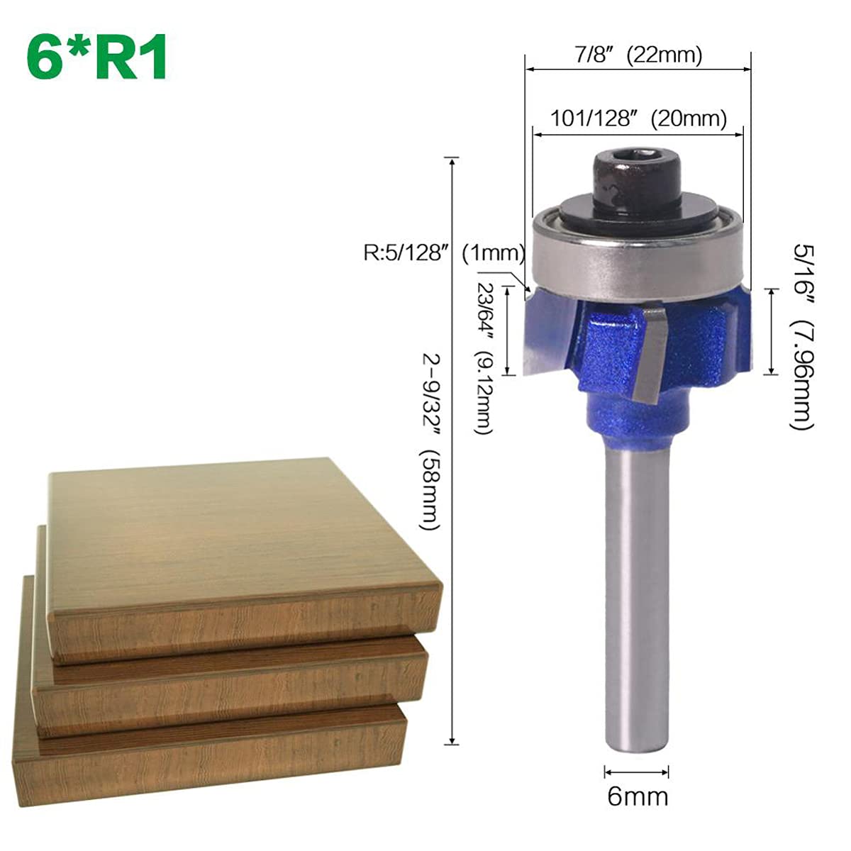 Punta per fresa arrotondata, con gambo da 6 mm, 4 denti, per legno, 051-Z4