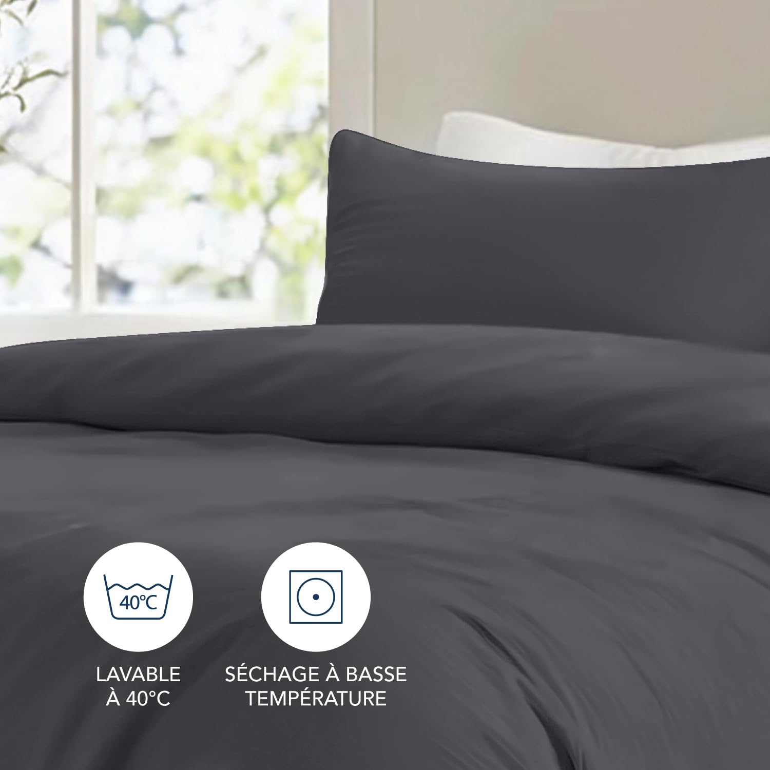 Dreamzie Housse Couette 240x220 Cm Bleu Foncé + 2 Taies 65x65 - Parure Lit Microfibre Douce Oeko-Tex
