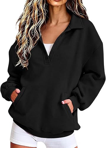 Quarter Zip Women Cozy Long Sleeve Ribbed Mock Neck Sweatshirt