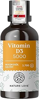 NATURE LOVE® Vitamin D3 5000 (50ml flüssig) - Laborgeprüfte 5000 I.E. pro Tropfen - in MCT-Öl aus Kokos - Vitamin D hochdosiert - hoch bioverfügbar, sehr hohe Stabilität - in Deutschland produziert