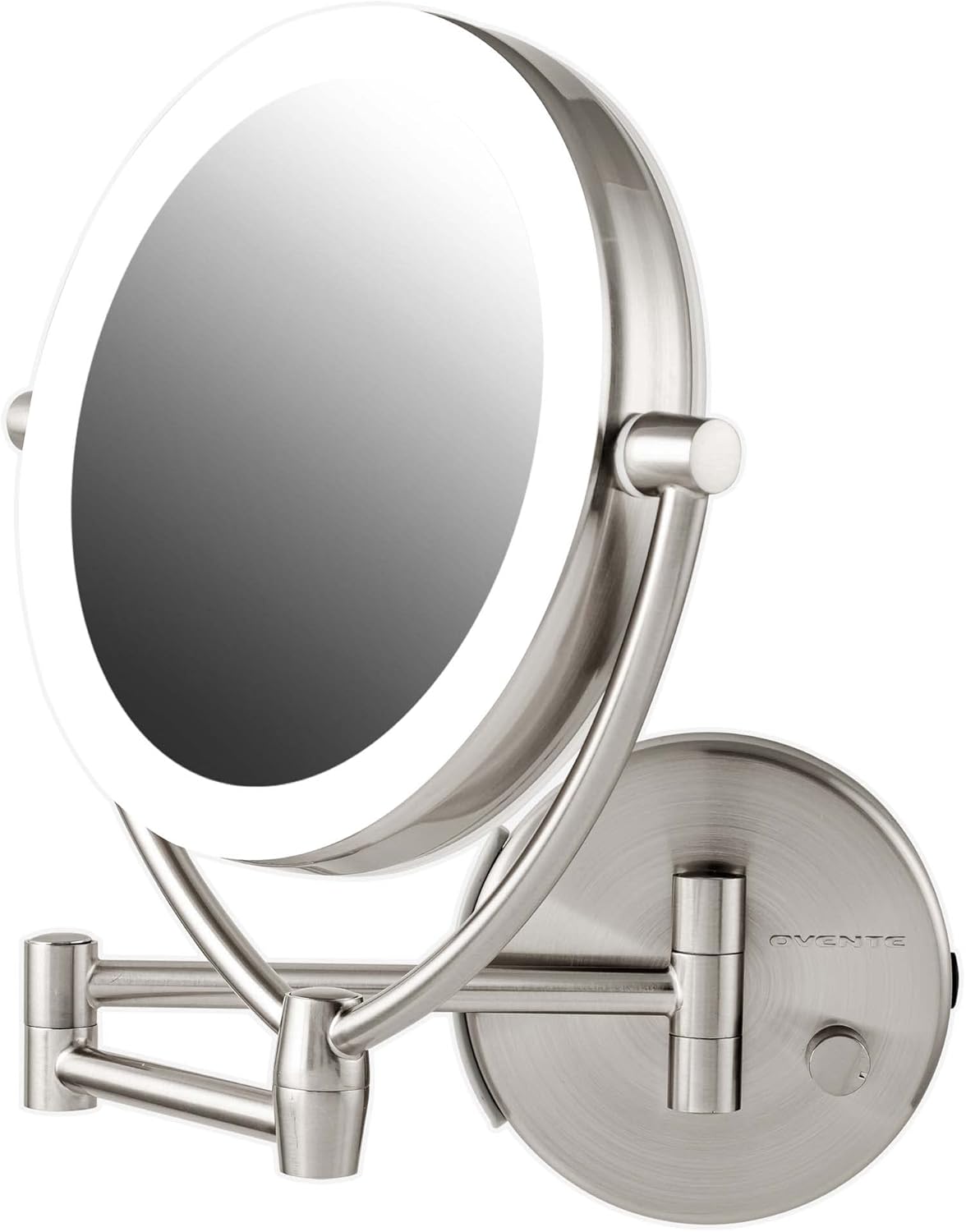Ovente LED Lighted Wall Mount Makeup Mirror, 7.5 Inch, Battery or USB