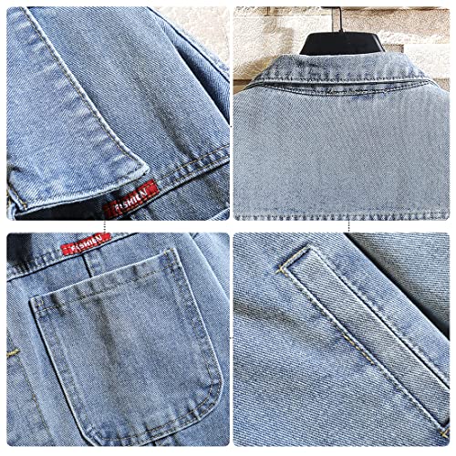 Image of DOSLAVIDA Men's Distressed Denim Jacket Unisex Button Down Jean Coat Casual Long Sleeve Trucker Hooded Jackets Outwear