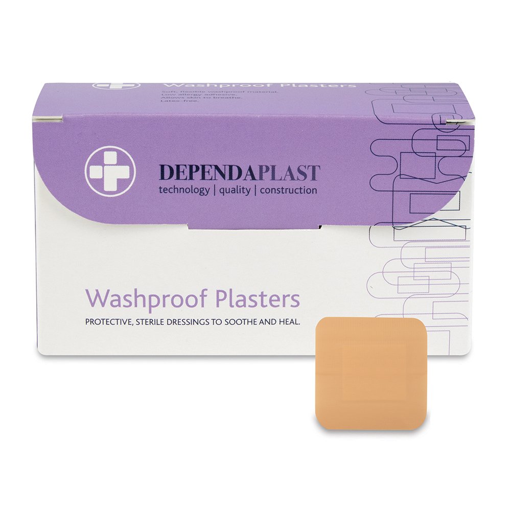 Dependaplast Washproof Plasters 4cm x 4cm - Flexible PU Plastic Film, Secure Adhesive, Breathable, Waterproof - Box of 100