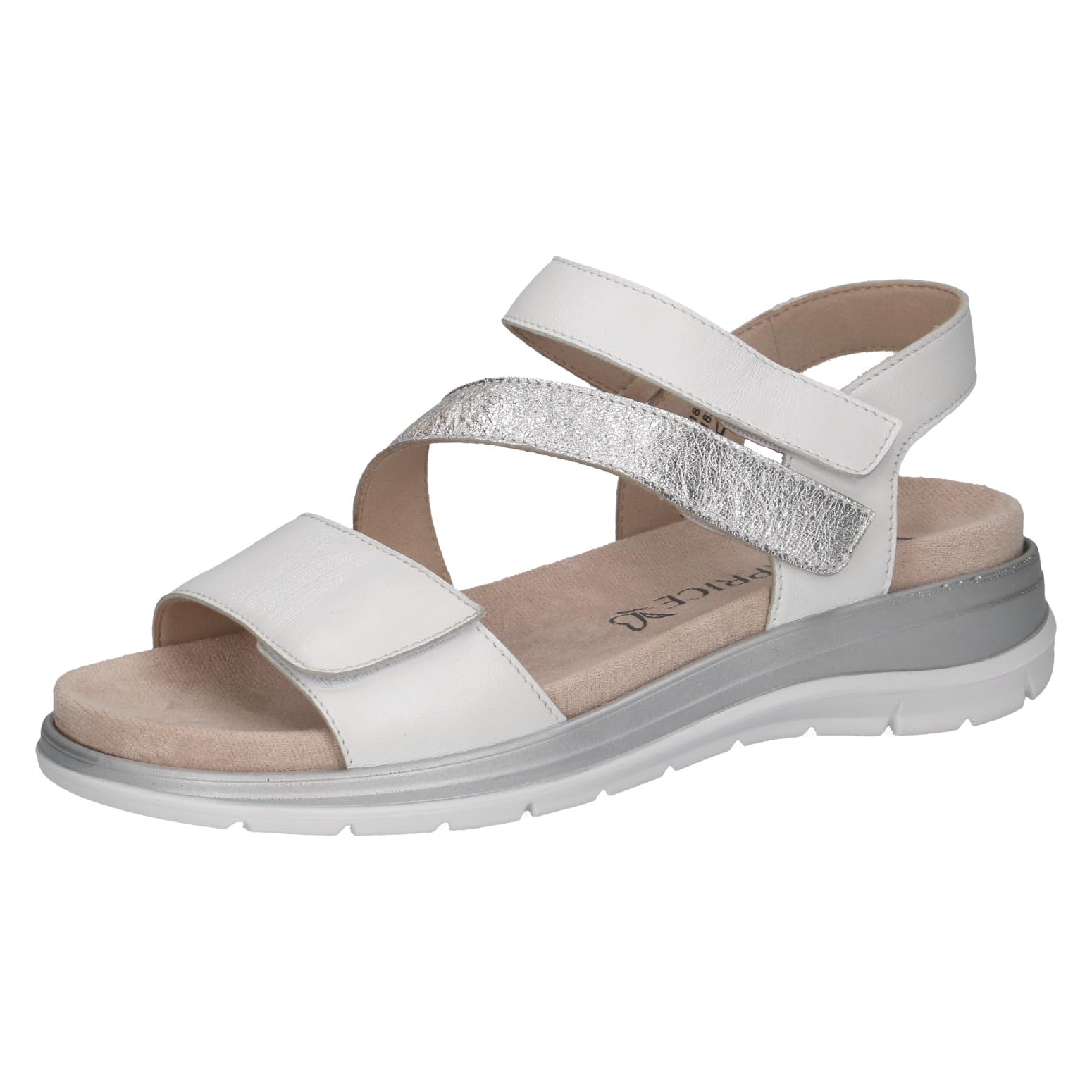 Caprice women's flat sandal in leather, White (WHITE COMB), 7.5 UK