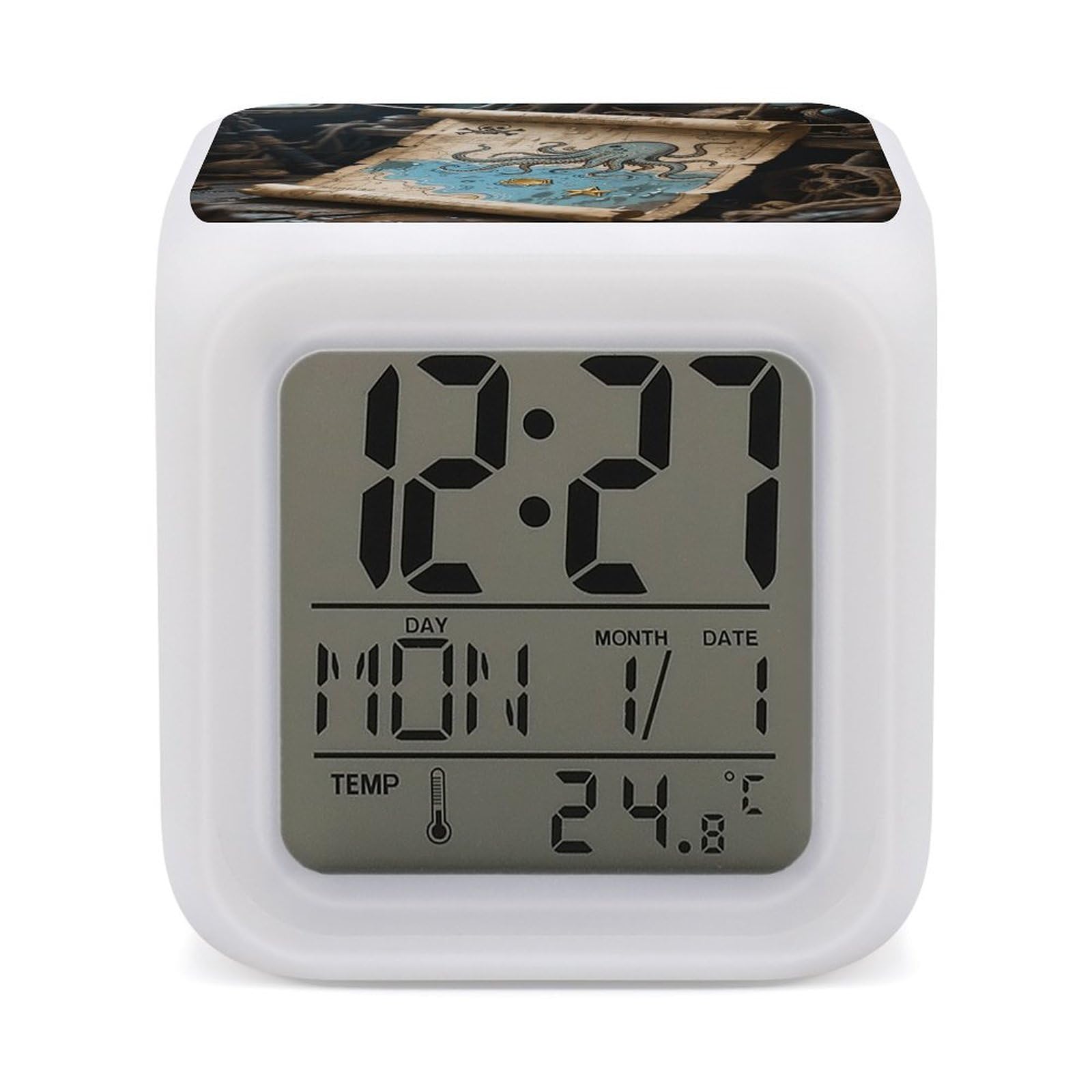 VstaDank Pirate Map Alarm Clock Sleep Trainer 7 Color Changing Night Light Modern Touch Bedside Lamp Fashion Digital Clock with Temperature Display Wake Clocks for Loud Alarm