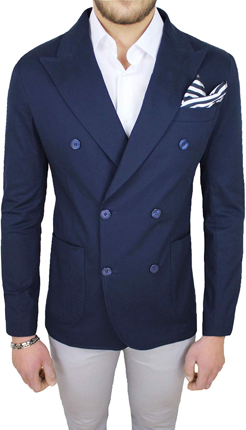 Giacca Blazer Uomo Sartoriale Blu Estiva Doppio Petto