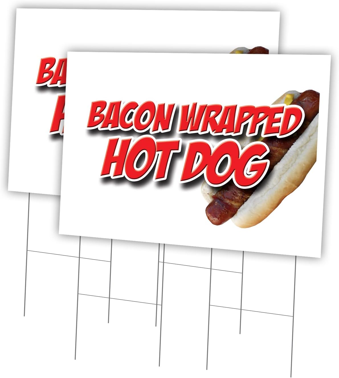 BACON WRAPPED HOT DOG 2 Pack Of 12" x 16" Yard Sign & Stake | Advertise Your Business | Stake Included Image On Both Sides | Made in The USA