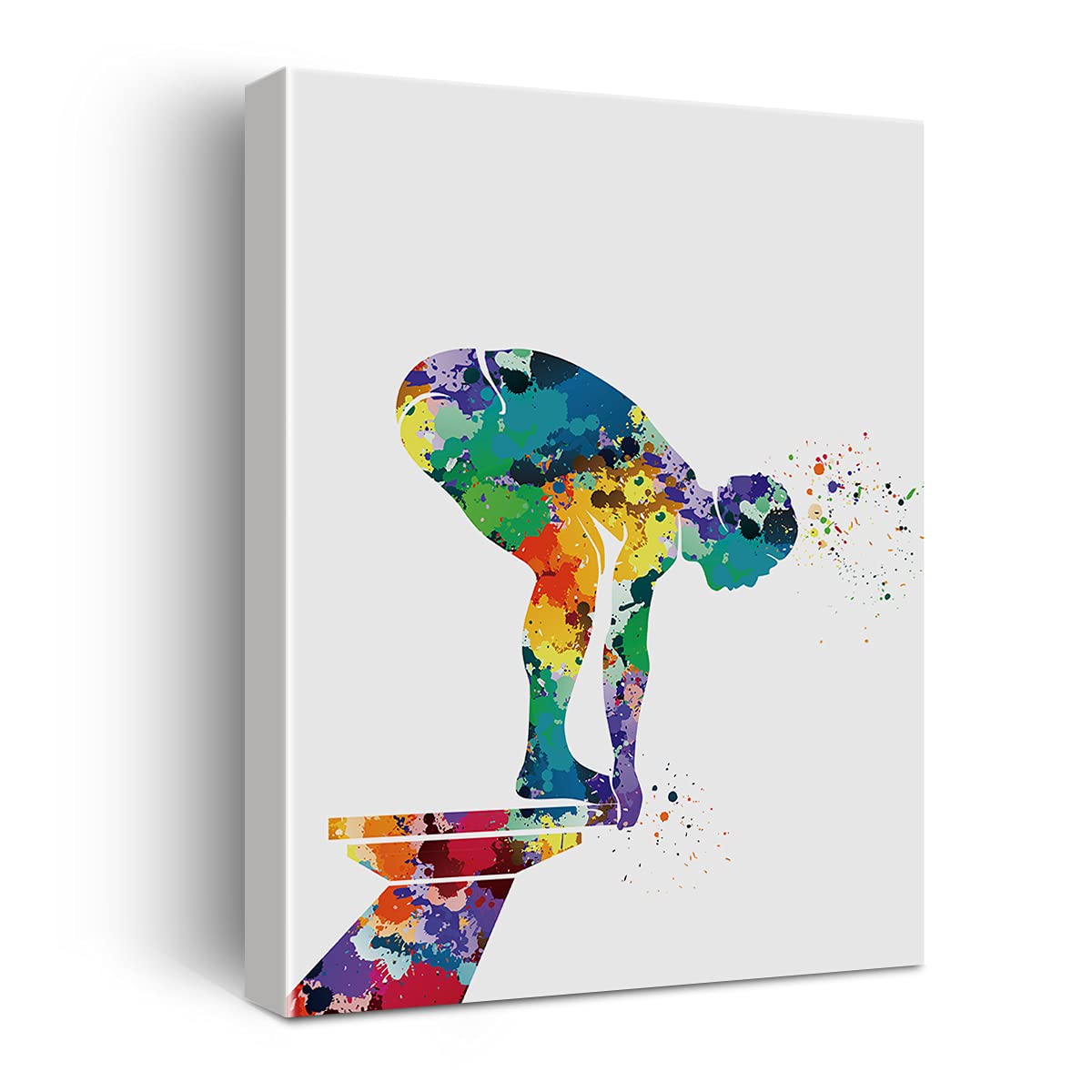 Springboard Diving Watercolor Poster Canvas Wall Art for Home/Bedroom/Boys Room Decor - Diving Art Canvas Print Wall Art Painting Ready to Hang Diver Gifts - Easel & Hanging Hook 12x15 Inch