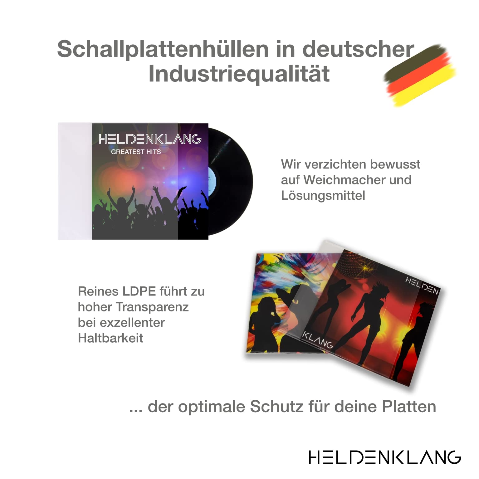 Custodie per dischi in vinile da 12", extra spesse, molto trasparenti, prodotte in Germania, 100 pezzi