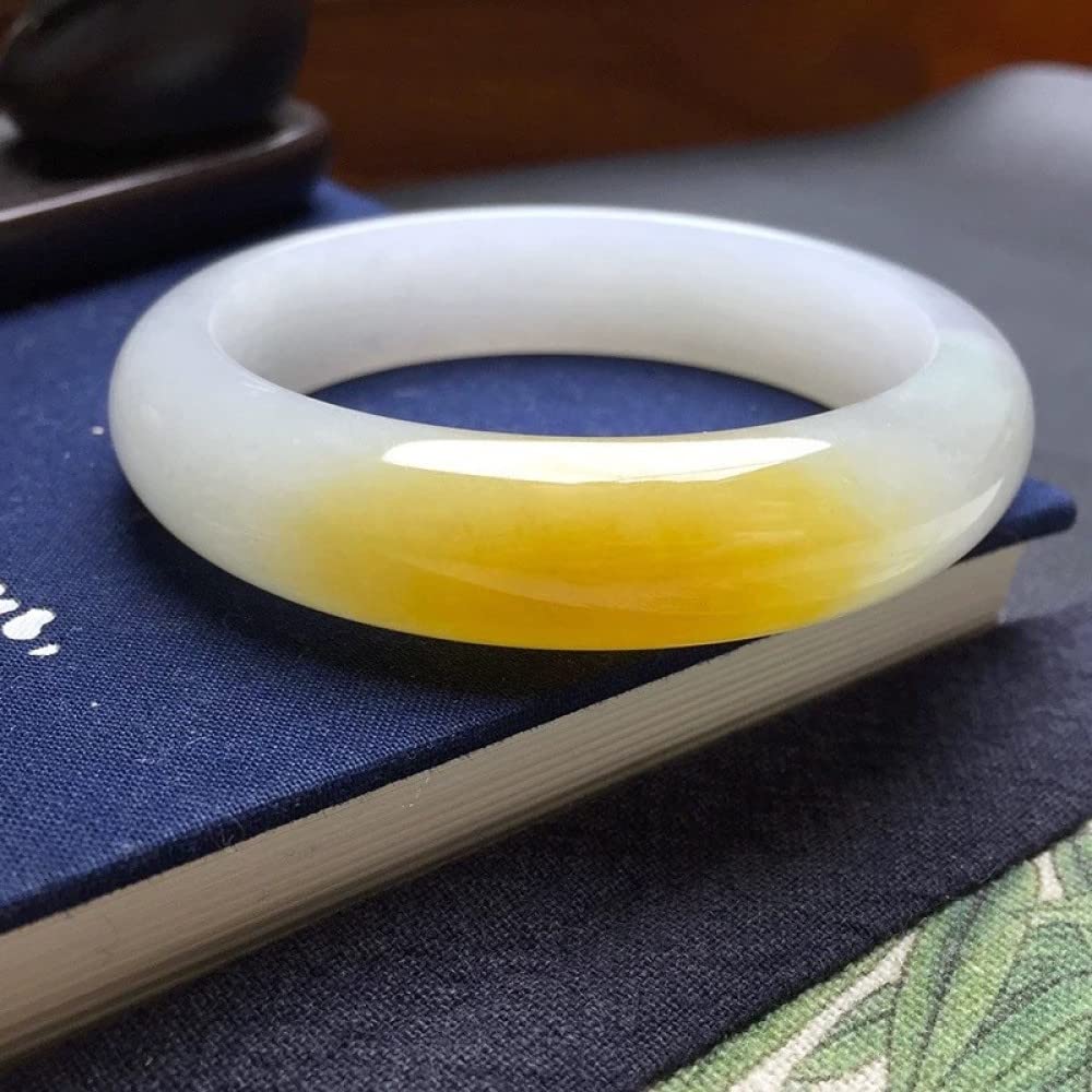 Bracciale rigido in giada da donna, bracciale rigido in giada naturale di grado A, bracciale rigido in giada gialla con fiori galleggianti, per la mamma, per la fidanzata, con portagioie, (Giallo-61