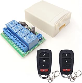 DieseRC DC 12V 24V 4CH Wireless Remote Control Switch DC 6-30V 10A 4-Channels 433Mhz Radio Frequency Relay Receiver with 2 RF Transmitters for Lights Garage Door Motor Awning