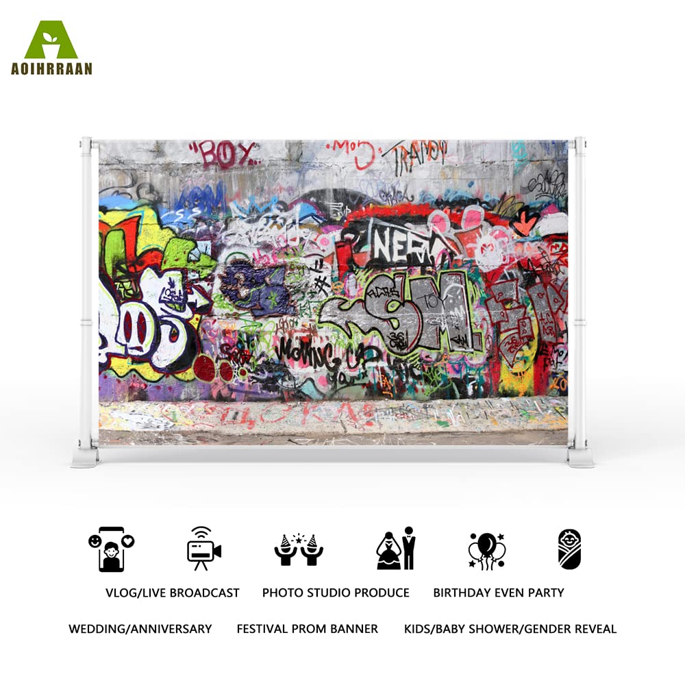 Aoihrraan 3x2,5m Urbano Strada Graffiti Muro Sfondo Vintage Grunge Olio Pittura 80'S 90'S Hip Hop Stile Fotografia Sfondo Concerto Party Western Cowboy Arte Ritratto Foto Studio Oggetti Di Scena