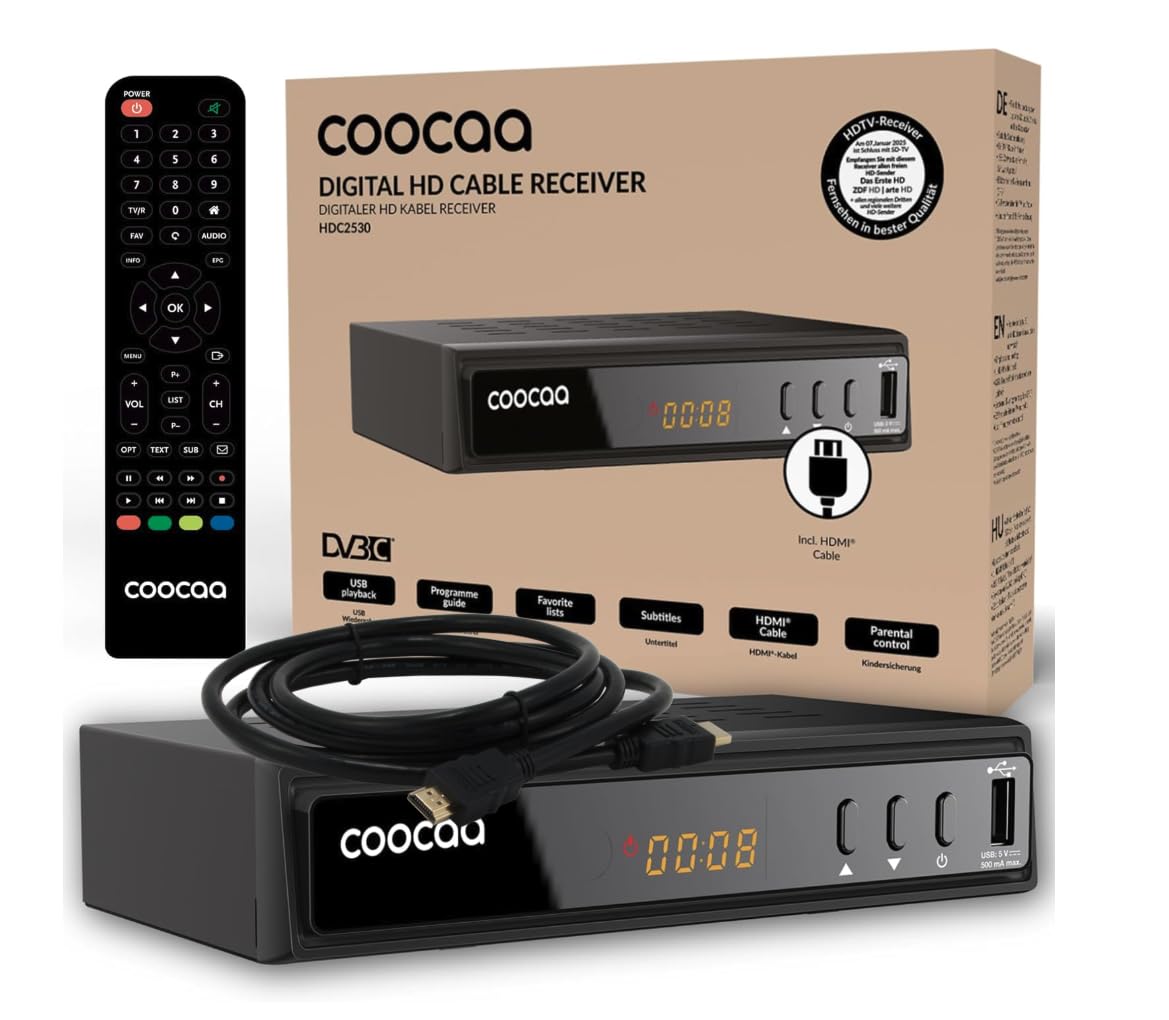 coocaa HDC2530 Récepteur de câble numérique HD pour télévision Full HD, avec câble HDMI | avec écran | péritel | AUX