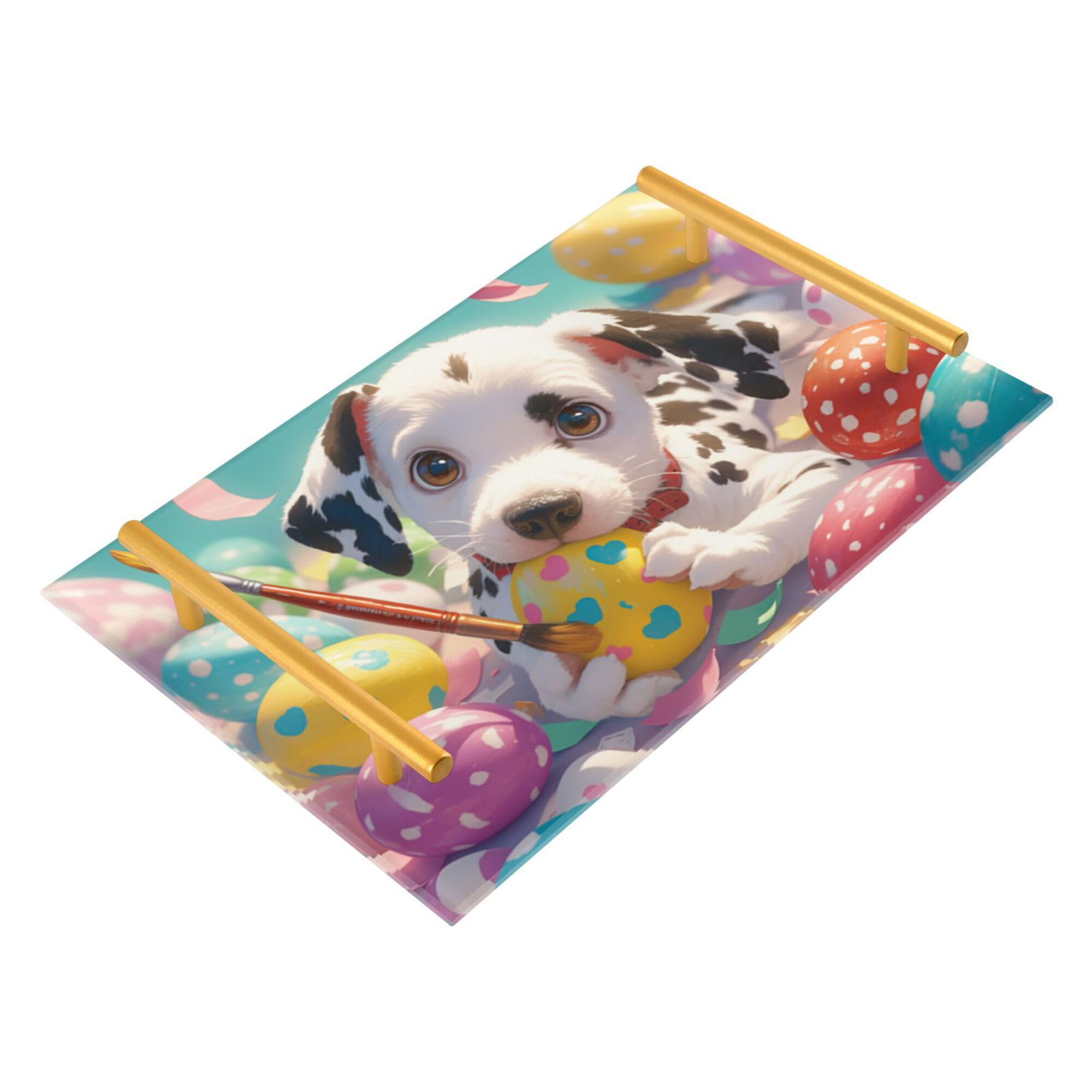 Bathroom Vanity Tray Counter Organizer, Puppy Decorative Tray with Handles Countertop Storage for Bathroom Bedroom Kitchen Home Farmhouse