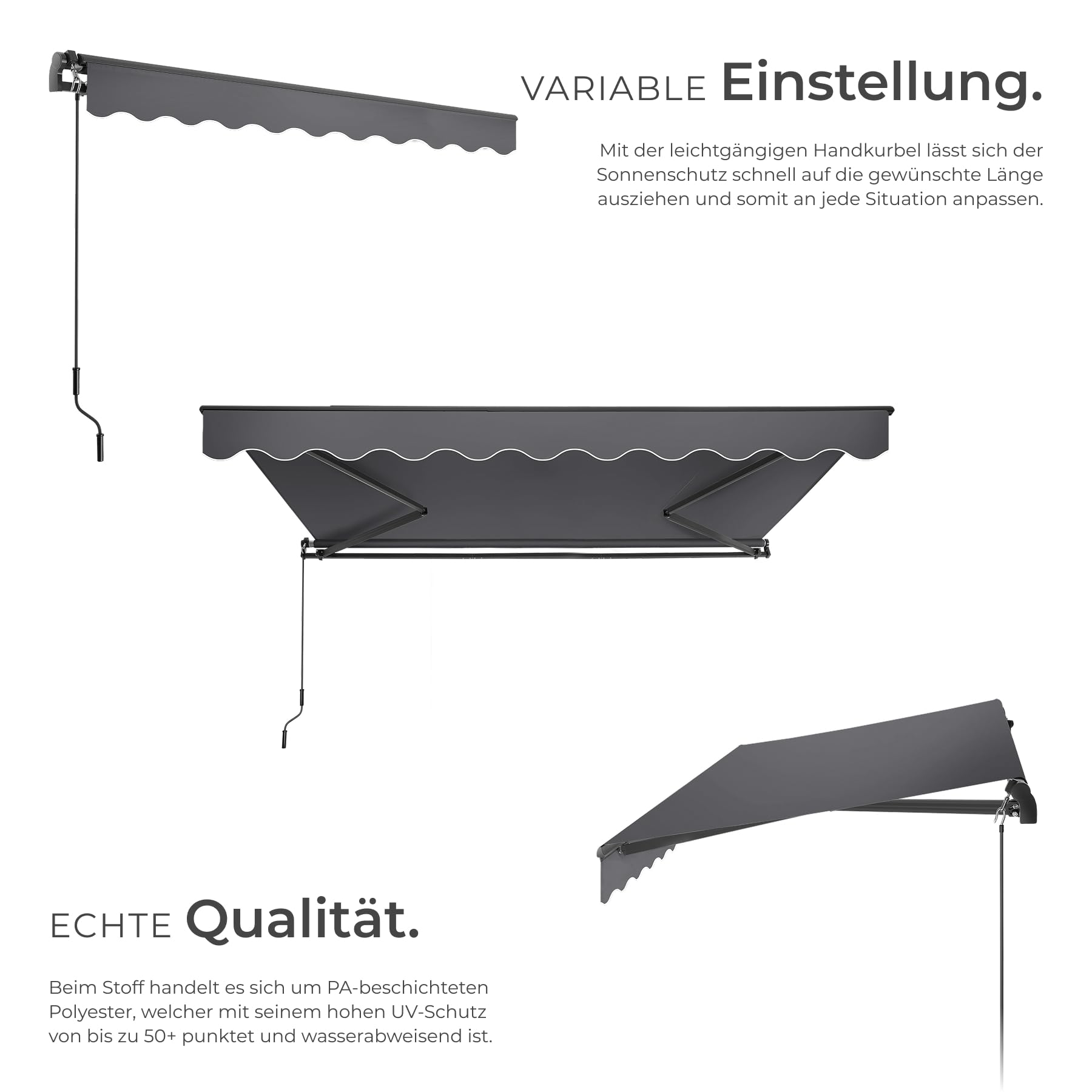 tectake® Gelenkmarkise, Markise ausziehbar mit Gelenkarm, Sonnenmarkise mit Wandhalterung, Sichtschutz Garten, Sonnenschutz Balkon, Markisen für Terrasse, Fenstermarkise - dunkelgrau, 300 x 250 cm