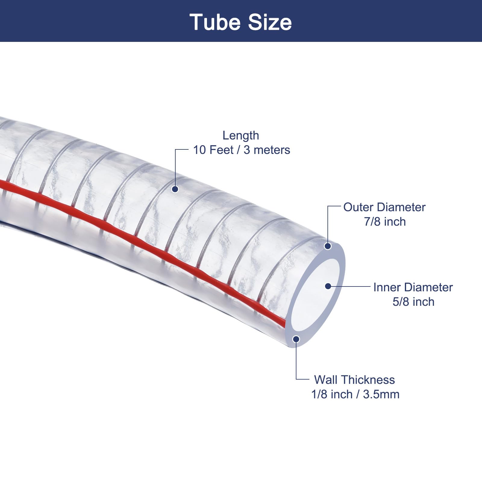 QUARKZMAN 5/8" ID x 10 Ft PVC Tubo Acciaio Filo Tubazione Rinforzato Tubo flessibile Vinile Tubo Flessibile Tubo Chiaro Aspirazione Resistente Spessore Tubazione Chimica