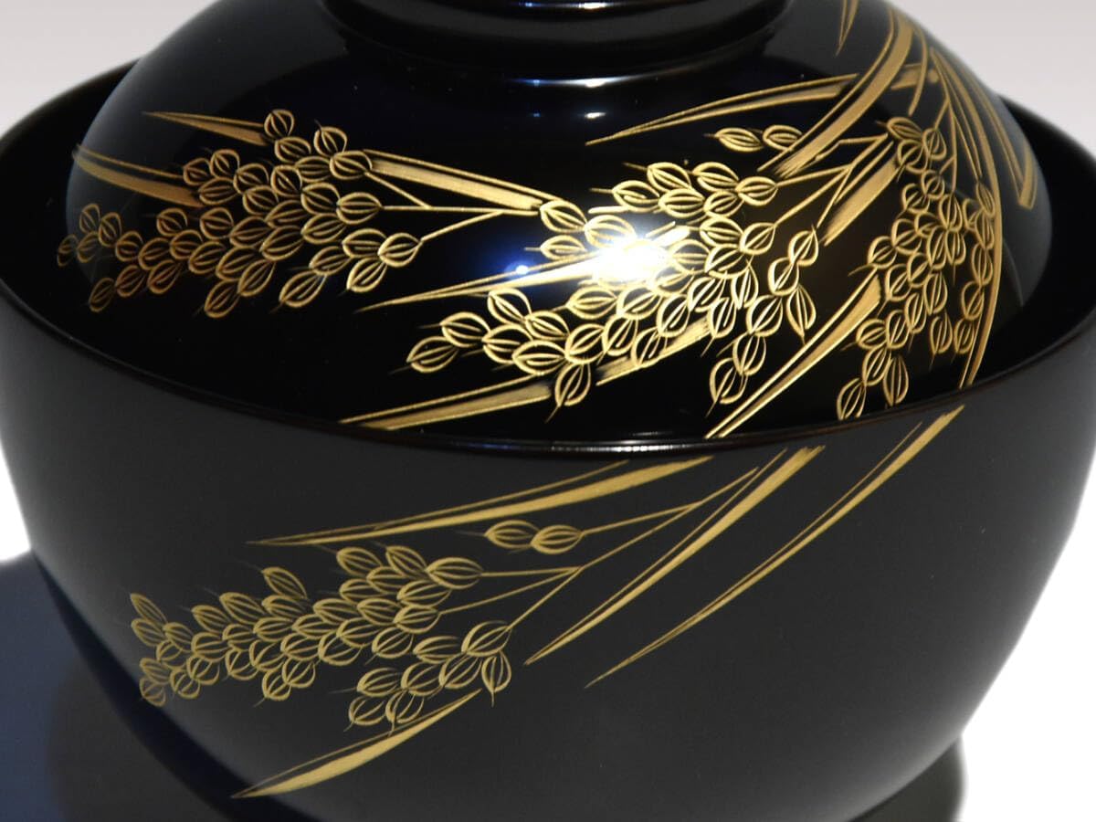 輪島屋本店（謹製）豊穣沈金輪島塗吸物椀 5客 清甫（彫）天然木