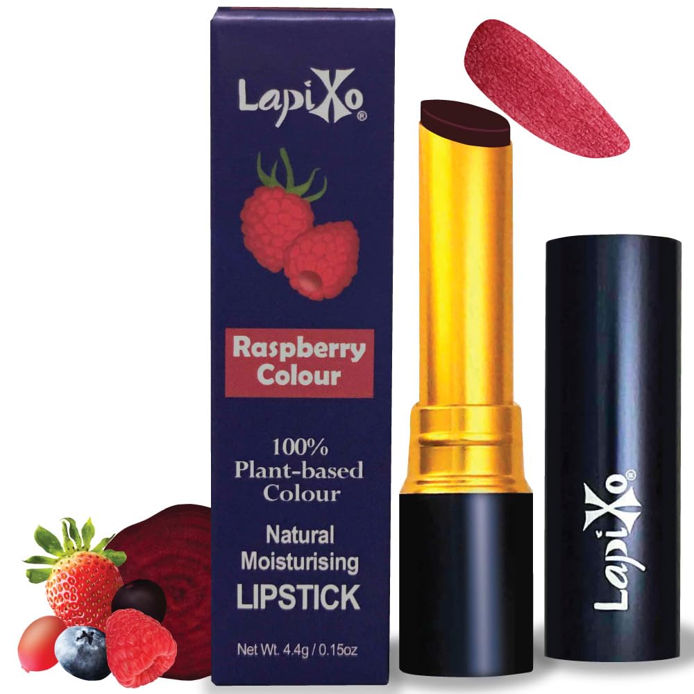 LAPIXO 100% Plant-based Color Lipstick, Unique Formula, Natural + Moisturizing | Non-Toxic, All Food Ingredients, Antioxidant-rich, Natural Matte Vibrant Color, 4.4g/0.15oz (Raspberry color)