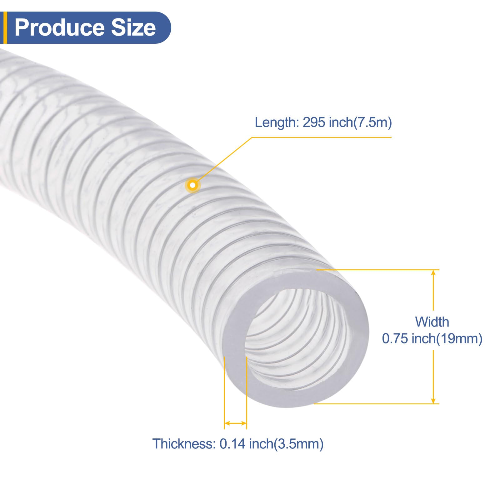 sourcing map 3/4" ID x 24,6ft Stahlverstärkter PVC-Schlauch Chemikalienbeständiger flexibler Vinylschlauch Hochdruckdicker Schlauch Saugrohr klar