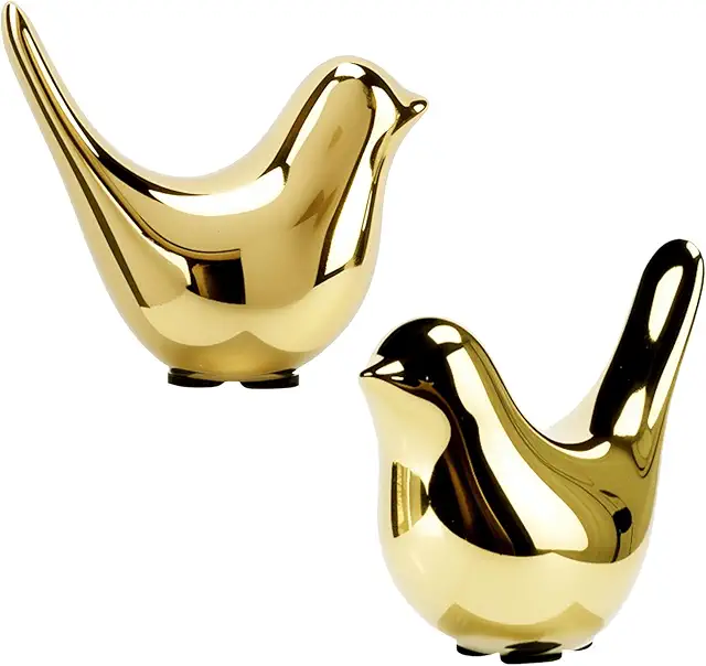 2pcs Golden Ceramic Bird Statues - Modern Home Decoration Beeldjes Vogeltjes