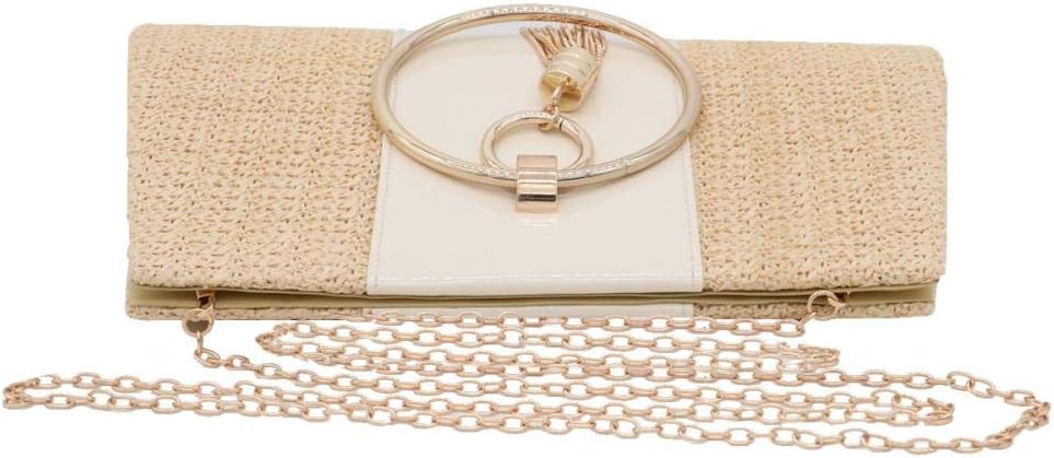 Women Straw Bag Crossbody Clutch Evening Clutch Purse Beach Shoulder Handbag (white A) - Image 4