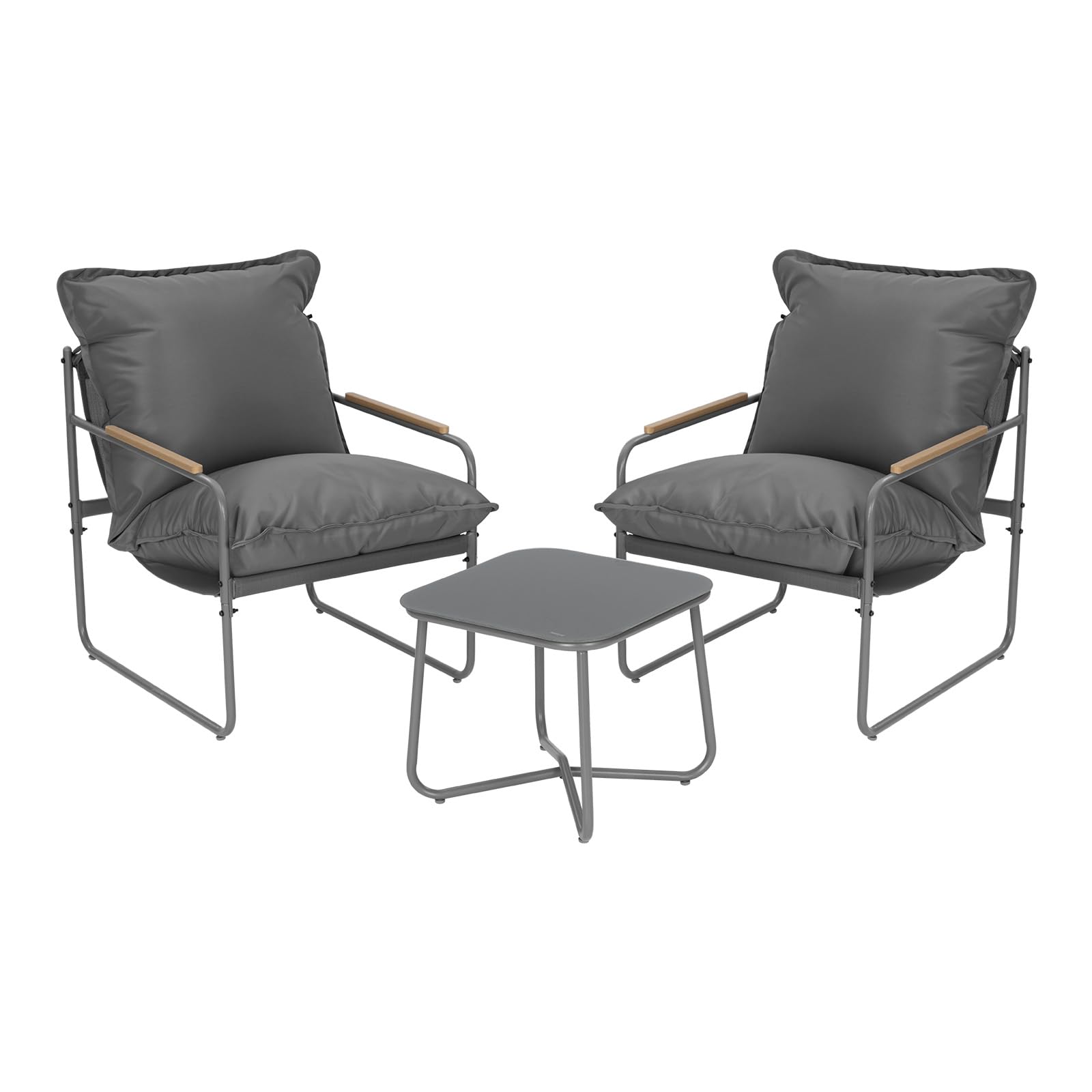 WOLTU Gartenmöbel Set 3-teilig 2 Sessel 1 Couchtisch und Kissen Balkonmöbel Metallrahmen 160kg Belastbarkeit Garten Balkon Möbel Klein Gartentisch mit 2 Stühlen, Grau