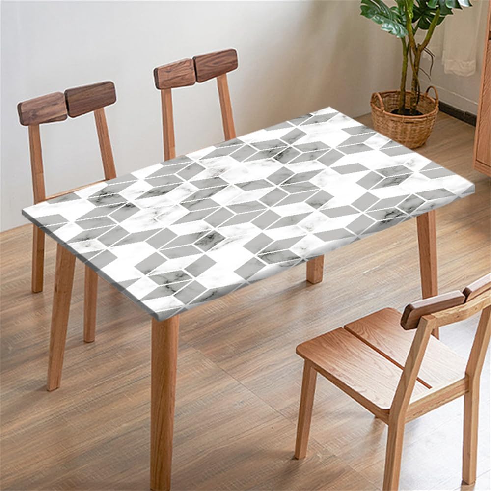 FANSU Tablecloth Picnic Covers Tablecloth Elastic Fitted Table Cloth Waterproof Stain-Resistant Marble Geometry Tablecloths Rectangle Square for Outdoor Camping Indoor Party (80x80cm,Grey)