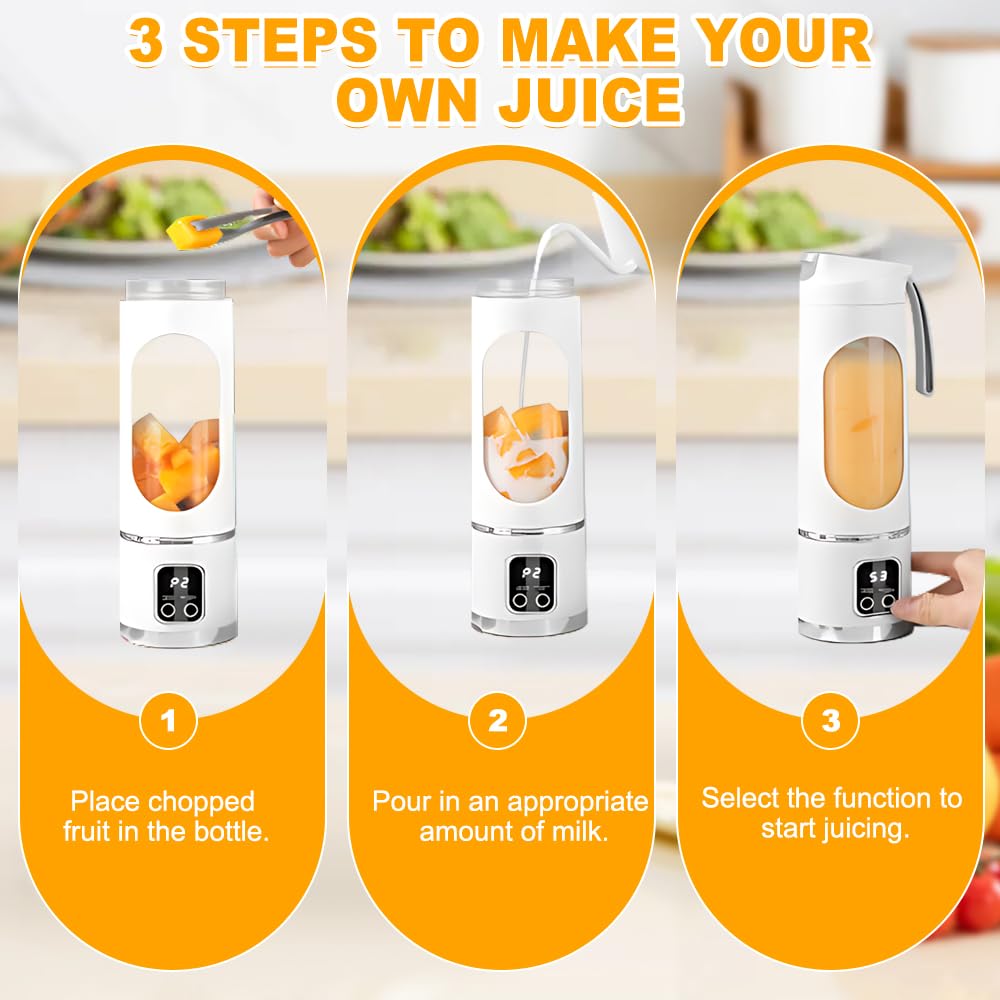 Tragbarer Mixer Smoothie Maker To Go, SGZIOO 450 ML Portable Blender, 12 Klingen, mit LED Display, Kleiner Mixer Für Shakes und Smoothie, Wiederaufladbar Mini standmixer Sport, Reisen, Outdoor