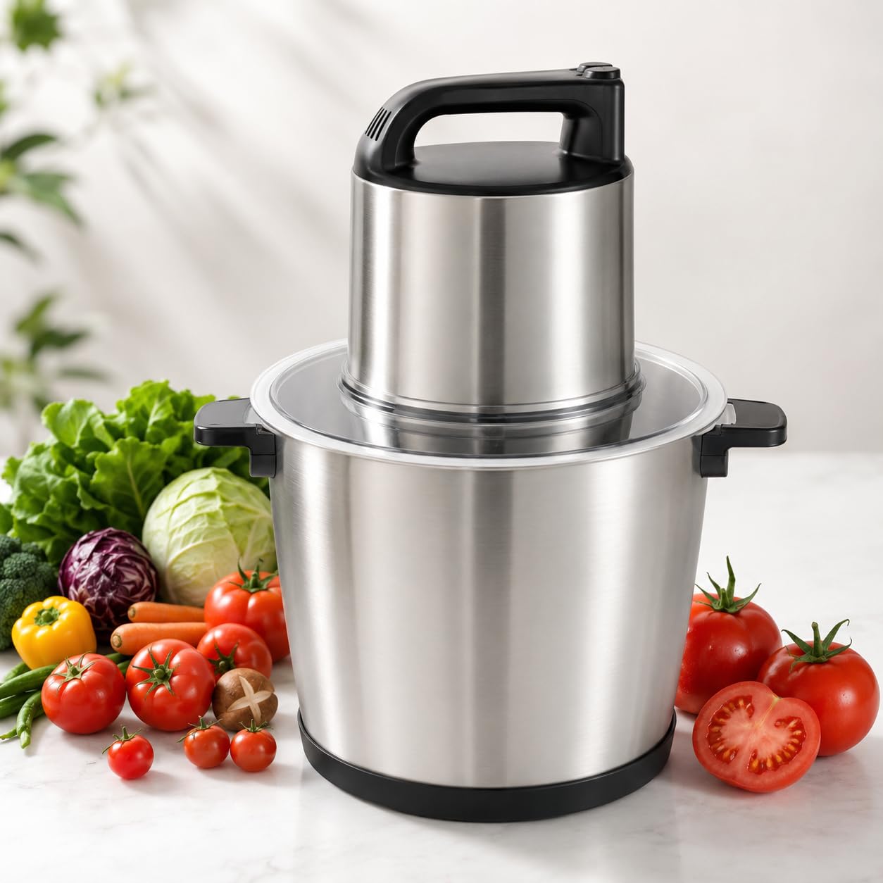 Genérico Picadora de Carne eléctrica Comercial de 10 litros, procesador de Alimentos de Acero Inoxidable, batidora y mezcladora con agitación de Alta Potencia.