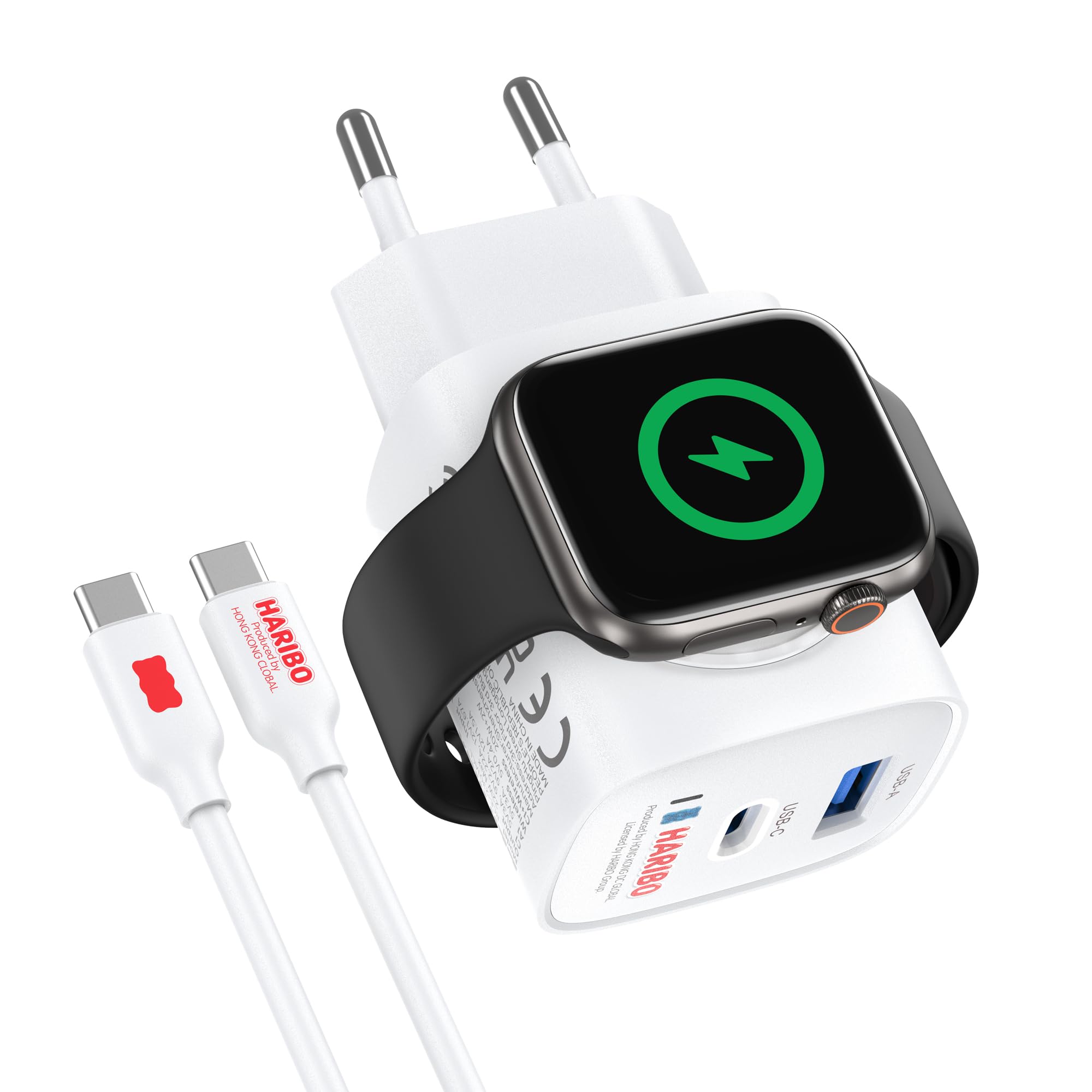 HARIBO Ladegerät für Apple Watch, 3-in-1 20W USB C iPhone Ladegerät PD 3,0 Schnellladegerät für Apple Watch 10/9/8/7/Ultra/SE, USB C Netzteil für iPhone 17/16/15 Pro Max, Reisen Kompakt Geschenk, Blau
