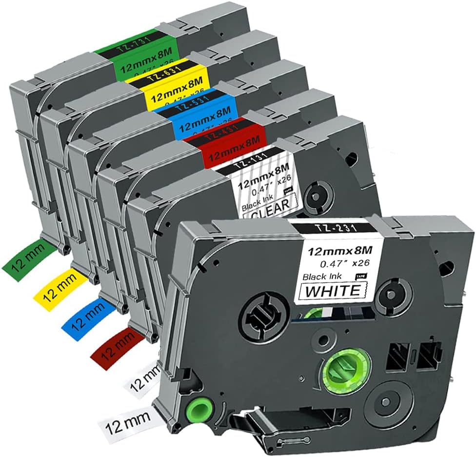 6-Pack Tze Label Maker Tape Tze231 TZE-231 Compatible for Brother PTouch | TZe131 Tze231 Tze431 Tze531 Tze631 Tze731 Tape Tz 12mm 0.47 Inch Laminated Replacement for PTH100 PTH110 PTD600 PTD200 PTD210 - Amazon product rated Grade B