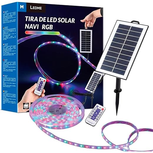 M Ledme - Tira LED Solar exterior jardin IP68 sumergible, 5m 300 LED, luz LED Multicolor, con kit de instalacion para placa solar, para jardín, hogar, decorativa