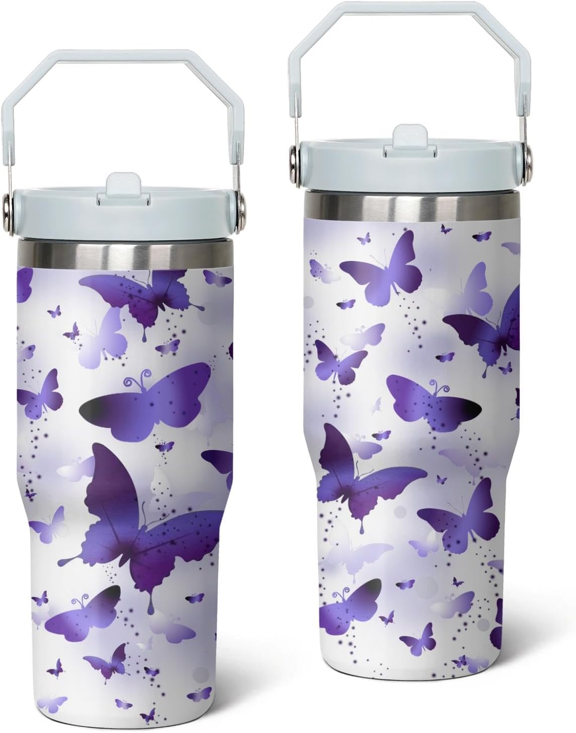 Queen Hero 30oz Butterfly Tumbler with Handle,Large Insulated Tumbler with Flip & Straw Coffee Mug Cup Stainless Steel Gifts for Women Men Youth
