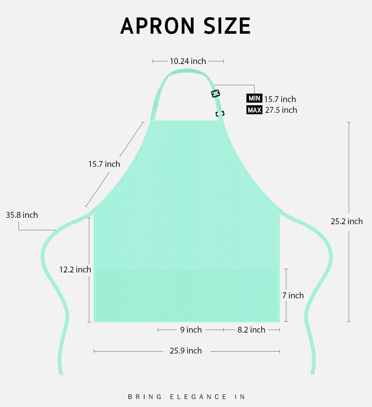 Syntus 2 Pack 3 Pockets Adjustable Bib Apron Thicker Version Waterproof with Extra Long Ties Cooking Kitchen Aprons for BBQ Drawing, Women Men,Chef, Light Green