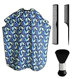 Kids Haircut Cape and Neck Duster Brush Hair Comb Set Professional Barber Hairbrush and Children Dolphin Hairdresser Apron with Adjustable Snap Closure Extra Long Cape 47x39 inch