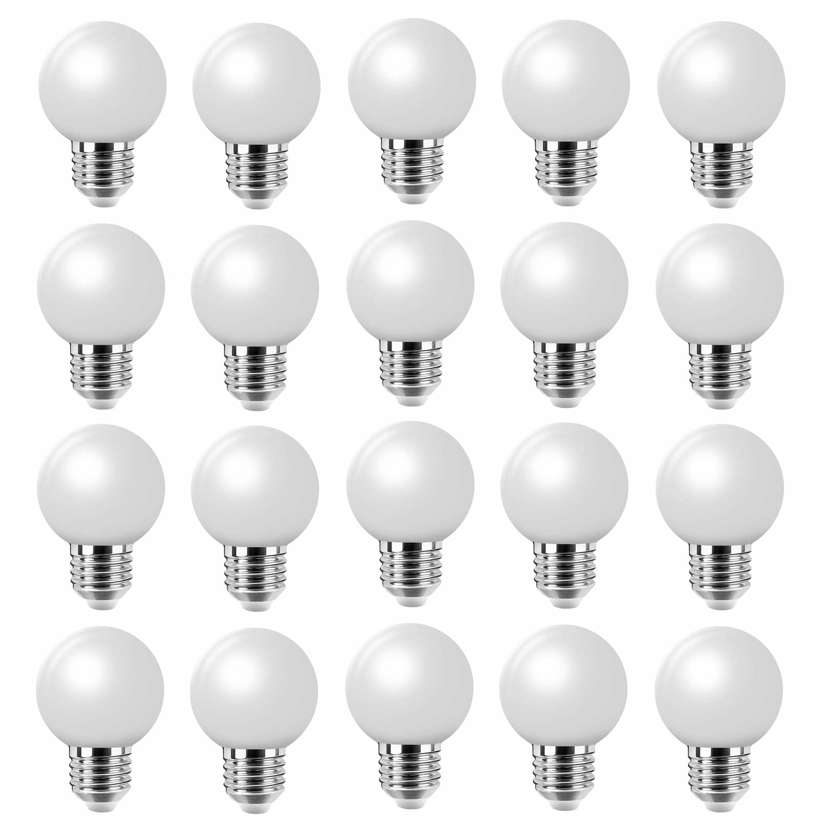 Jiotouhu e27 led Light Bulb, G45 mini Golf Screw Bulb, Cool White 6500k, 2W is Equivalent to 20W Halogen lamp, 360° Luminous Angle, Non Dimmable, Suitable for Outdoor and Holiday Decoration, 20 Pack