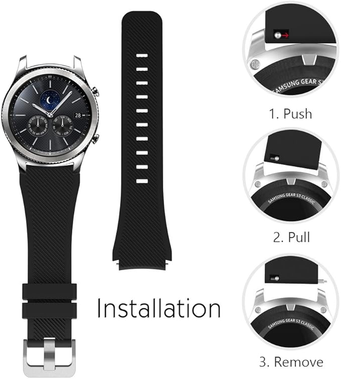 Correa FanTEK para Galaxy Watch 3 45mm, 22mm Silicona Negra miniatura 7