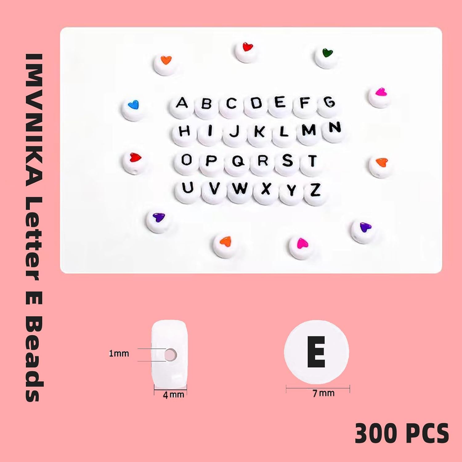 300Pcs Letter E Beads for Bracelets,4x7 mm White Bulk Round Acrylic Alphabet Beads for Jewelry Making DIY Decoration Accessories Stuff - Image 2